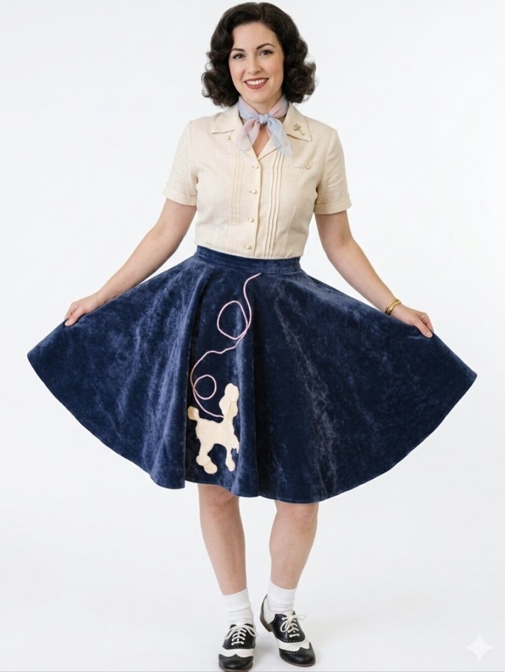 Vintage 50s Blue Velvet Poodle Skirt | Retro Talon Zip Circle Swing Pinup XS